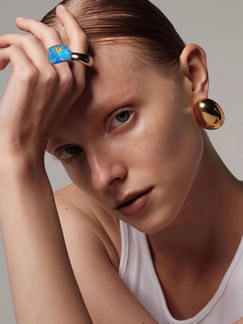 Murano Blue & Gold Statement Glass Ring